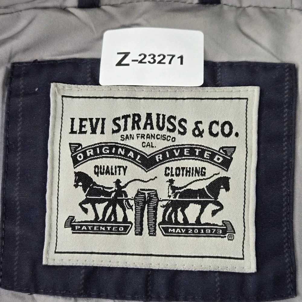 Levi's Men Jacket S Navy Striped Puffer Hooded Zipper READ